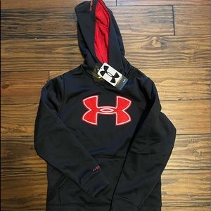 NWT! Under Armour Boys Youth Medium Black and Red UA hoodie!